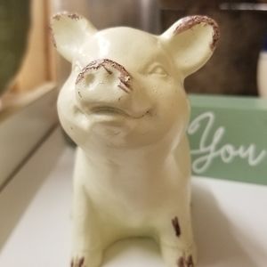Farmhouse Country Rustic Pig Figurine Ivory Rust Brown